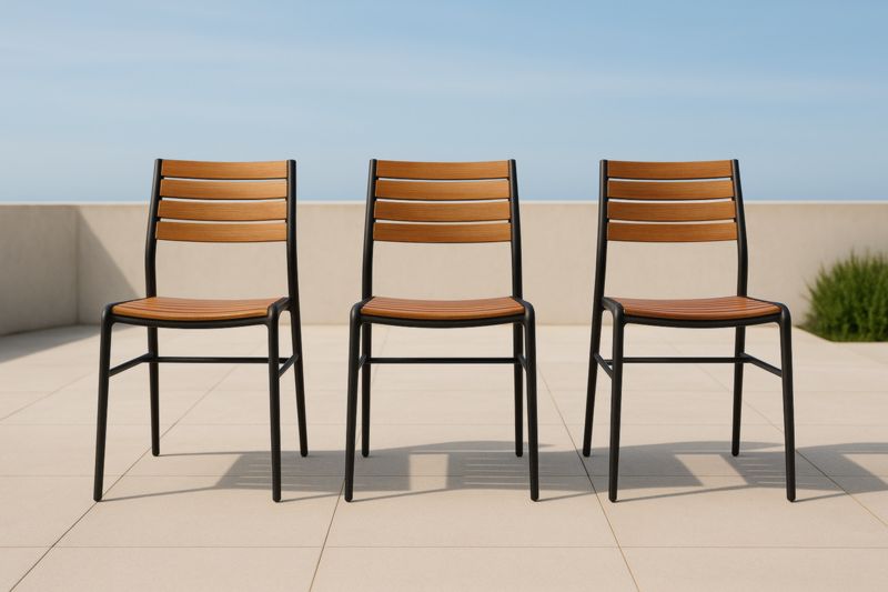 Ensemble de 3 chaises d'extérieur en bois et métal noir et marron