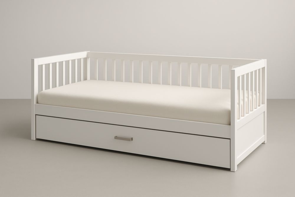 Letto per bambini in legno massello bianco con cassetto