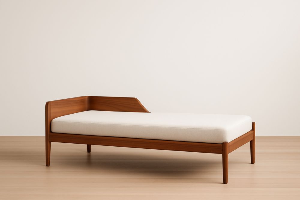 Letto giorno in legno massello con rivestimento in cotone crema