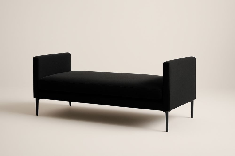 Letto giorno singolo in tessuto poliestere nero con gambe in acciaio