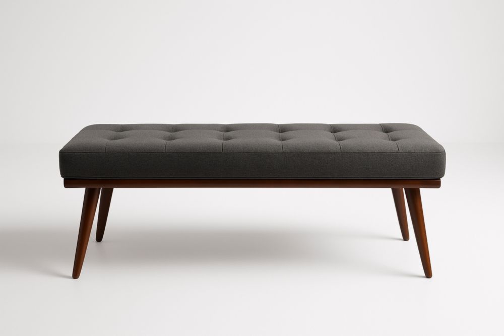 Panca fondo letto in legno con seduta in tessuto grigio