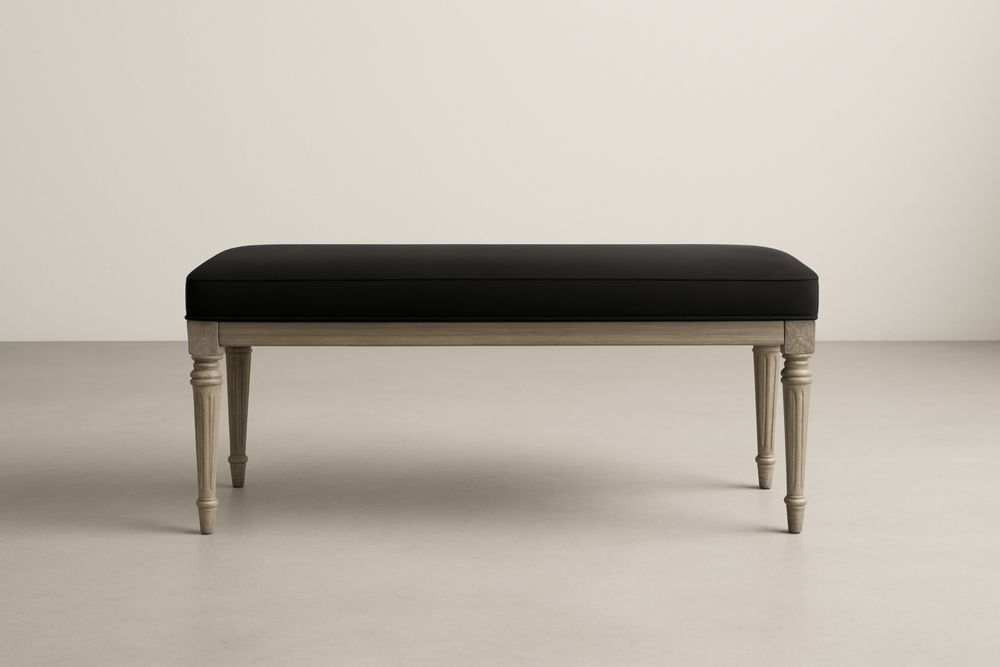 Panca fondo letto in legno con rivestimento in tessuto nero