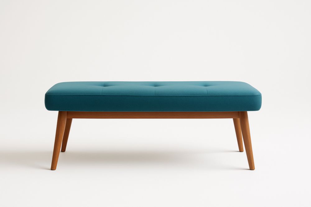 Panca fondo letto rettangolare in tessuto poliestere con gambe in legno di faggio