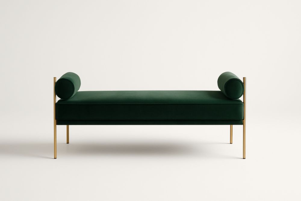 Panca fondo letto in velluto e metallo verde scuro