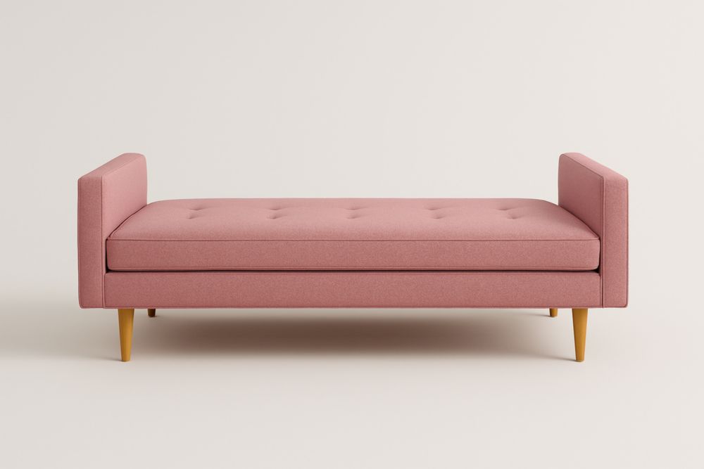 Letto giorno in tessuto poliestere rosa con gambe in legno massello