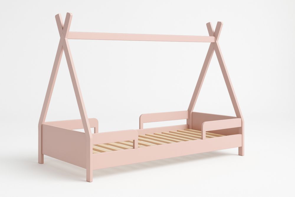 Letto Teepee per Bambini in Legno Massello Rosa 150x80x120cm