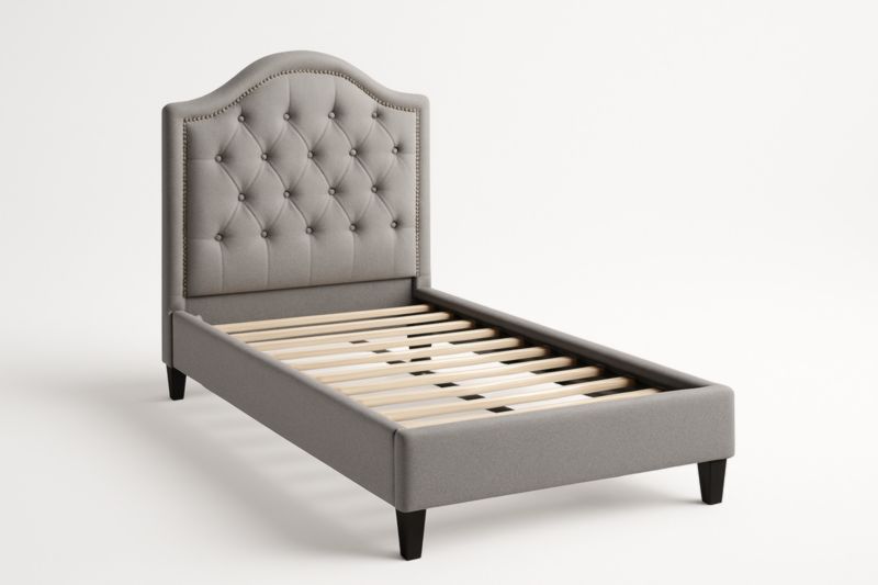 Letto Singolo con Testiera Imbottita Grigio in Tessuto