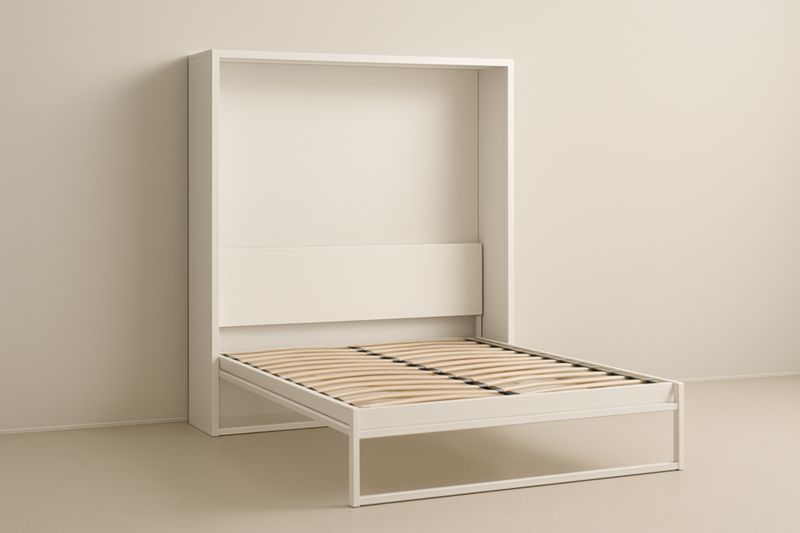 Letto a Scomparsa Verticale 160x200 Bianco con Telaio Pieghevole in Acciaio e Pannelli in Truciolare Melaminico