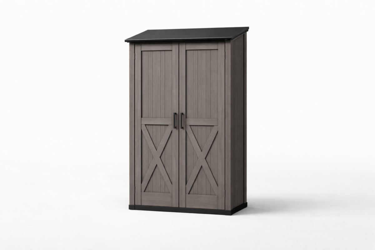 Armadio da Esterno in Legno con Porte a Battente Grigio