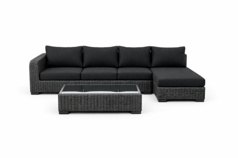 Set Divano Angolare in Rattan con Tavolino in Vetro Nero