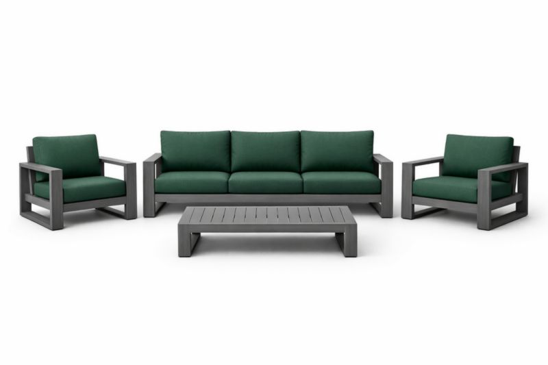 Set Divano da Giardino in Alluminio e Cuscini in Tessuto Verde