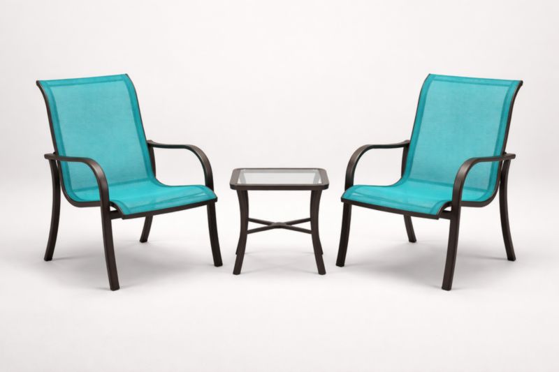 Set Arredo da esterno con sedie in tessuto e tavolino in vetro