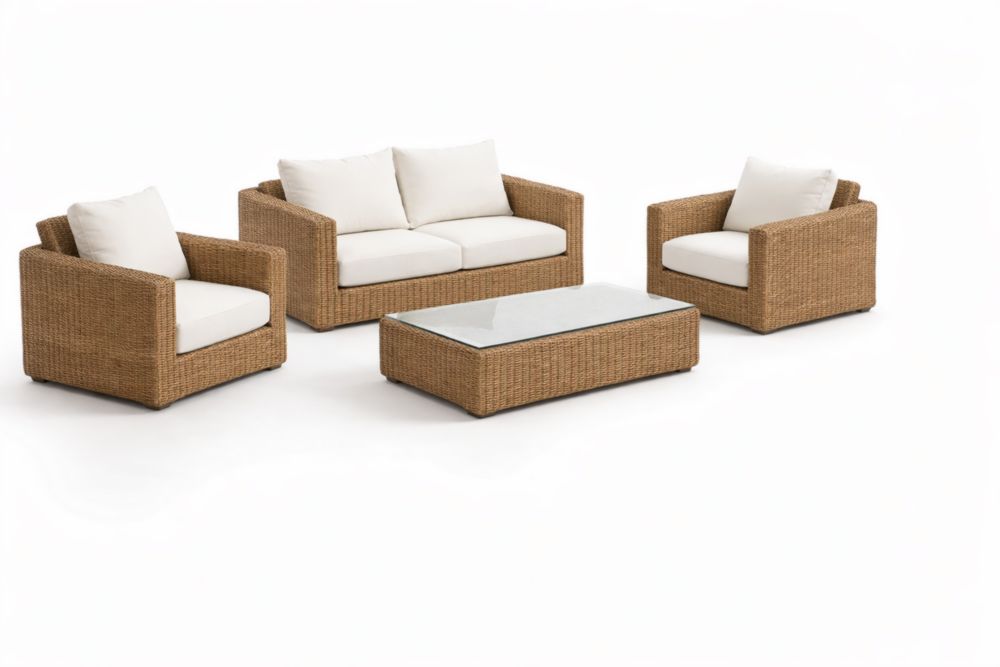 Set Divano da Esterno in Rattan Sintetico con Tavolino in Vetro Temperato