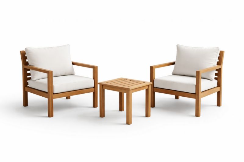 Set da Giardino in Legno di Teak con Due Poltrone e Tavolino