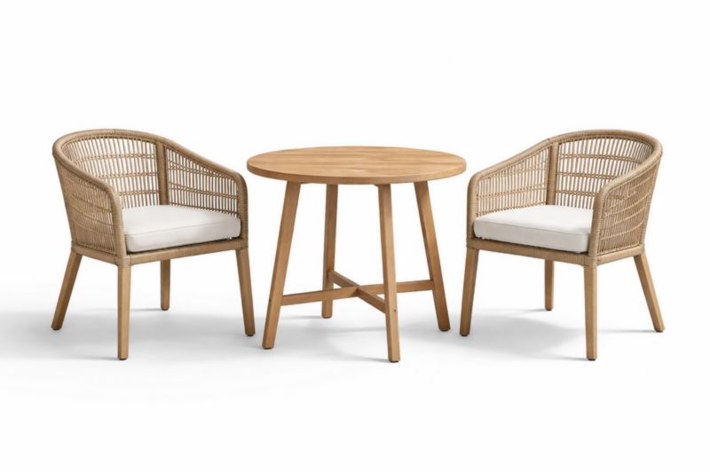 Set Tavolo e Sedie in Legno e Rattan Sintetico da Esterno