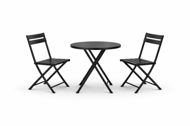 Set da Giardino Tavolo Rotondo e 2 Sedie Pieghevoli Metallo Nero