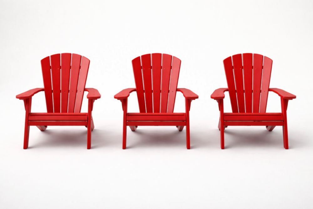 Set di 3 Sedie Adirondack in Plastica Rossa