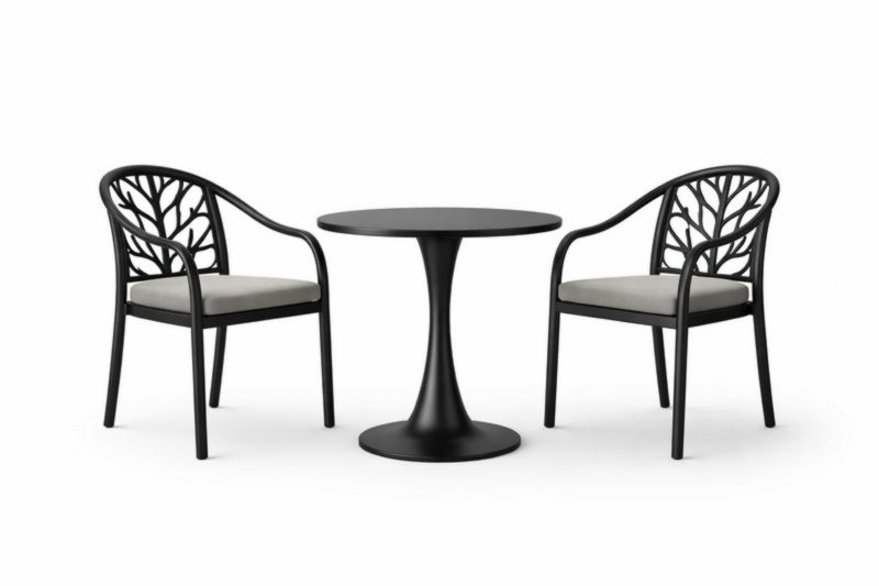 Set tavolo e sedie rotondo nero alluminio ecru