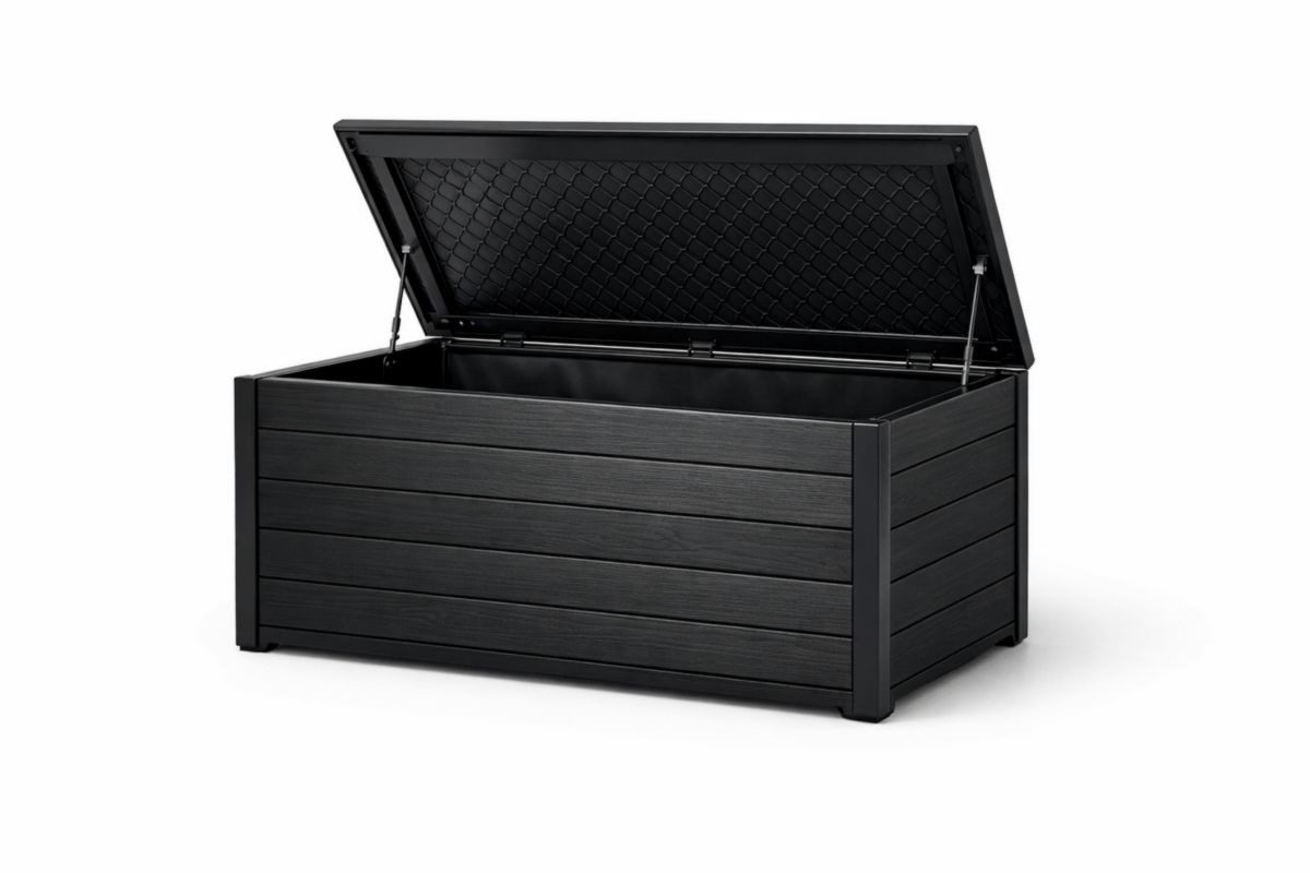 Baule in Resina Effetto Legno Nero 117x57x45 cm