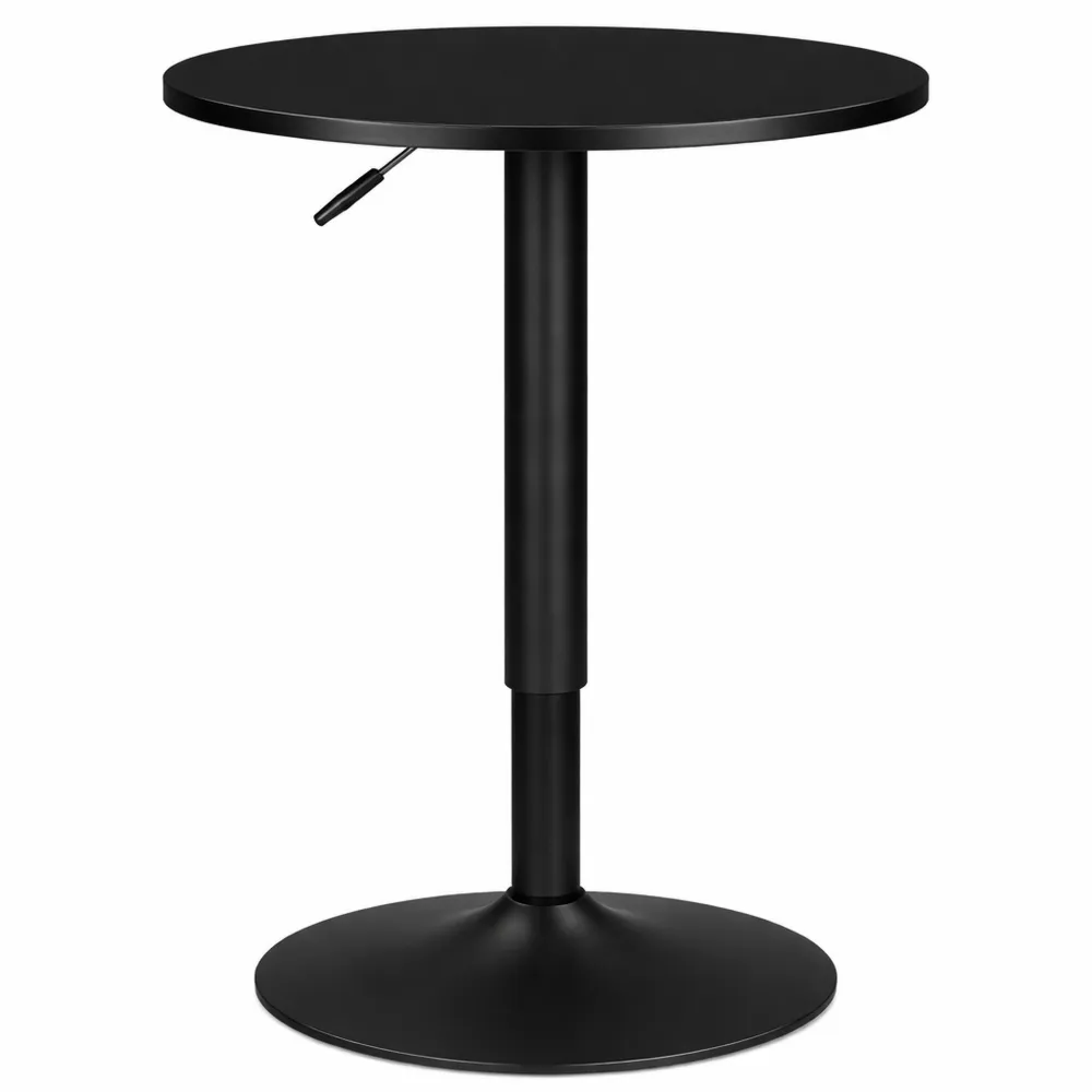 Table haute ronde réglable, plateau pivotant et base en acier noir