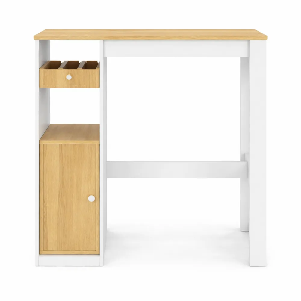 Table de bar avec rangement pour bouteilles en bois et blanc