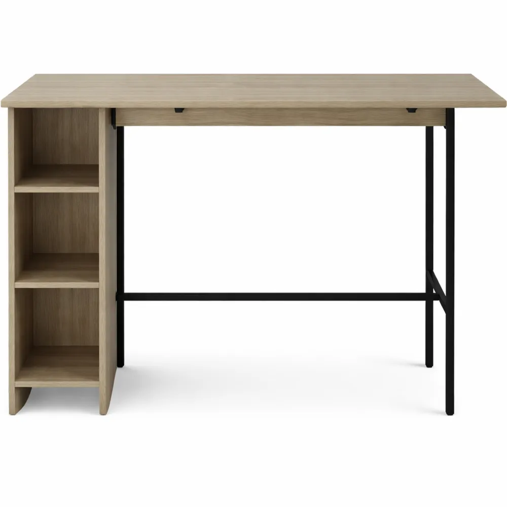 Table de Bar Multifonction avec Étagères et Plateau Rabattable