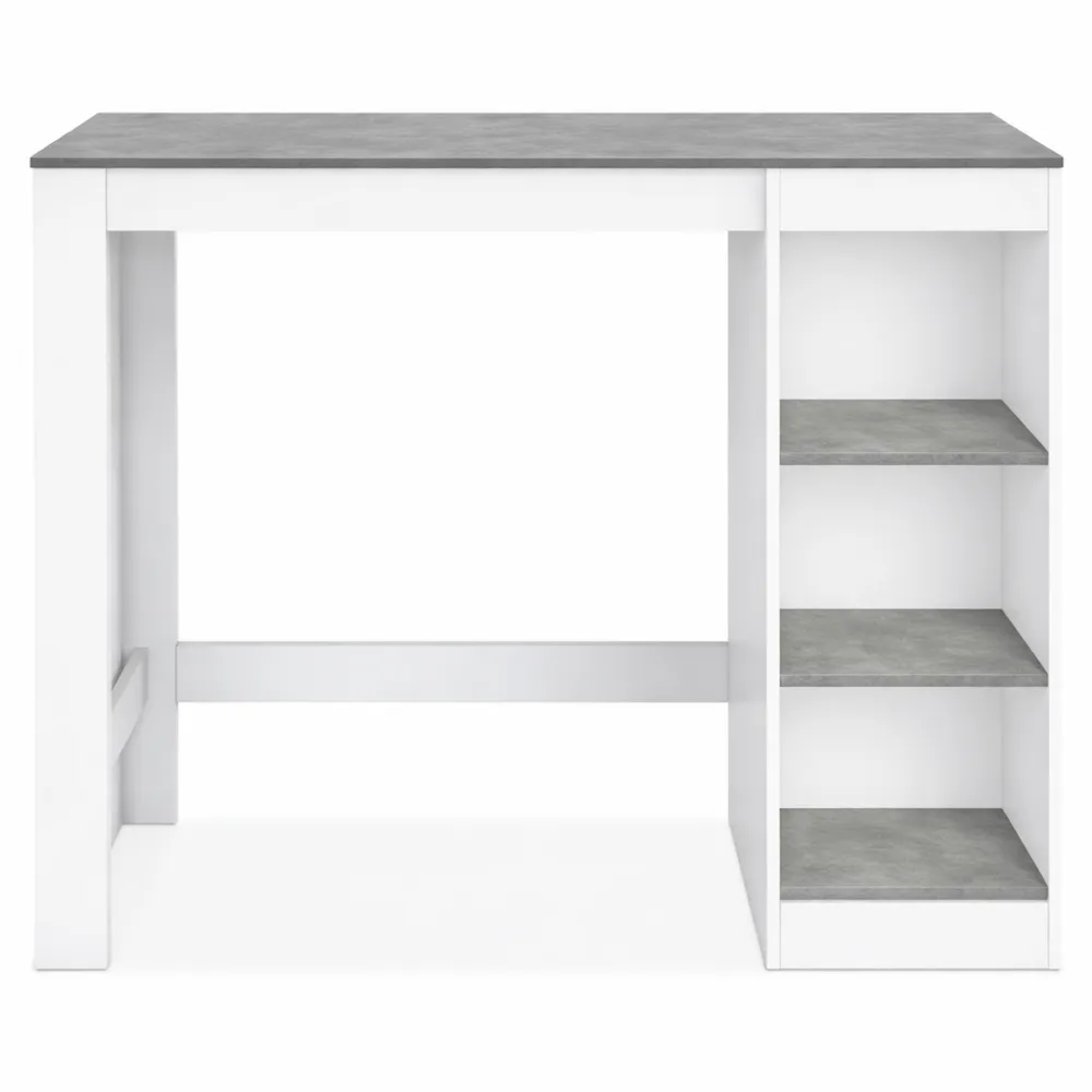 Table haute pour 2 à 4 personnes en bois blanc avec plateau effet béton