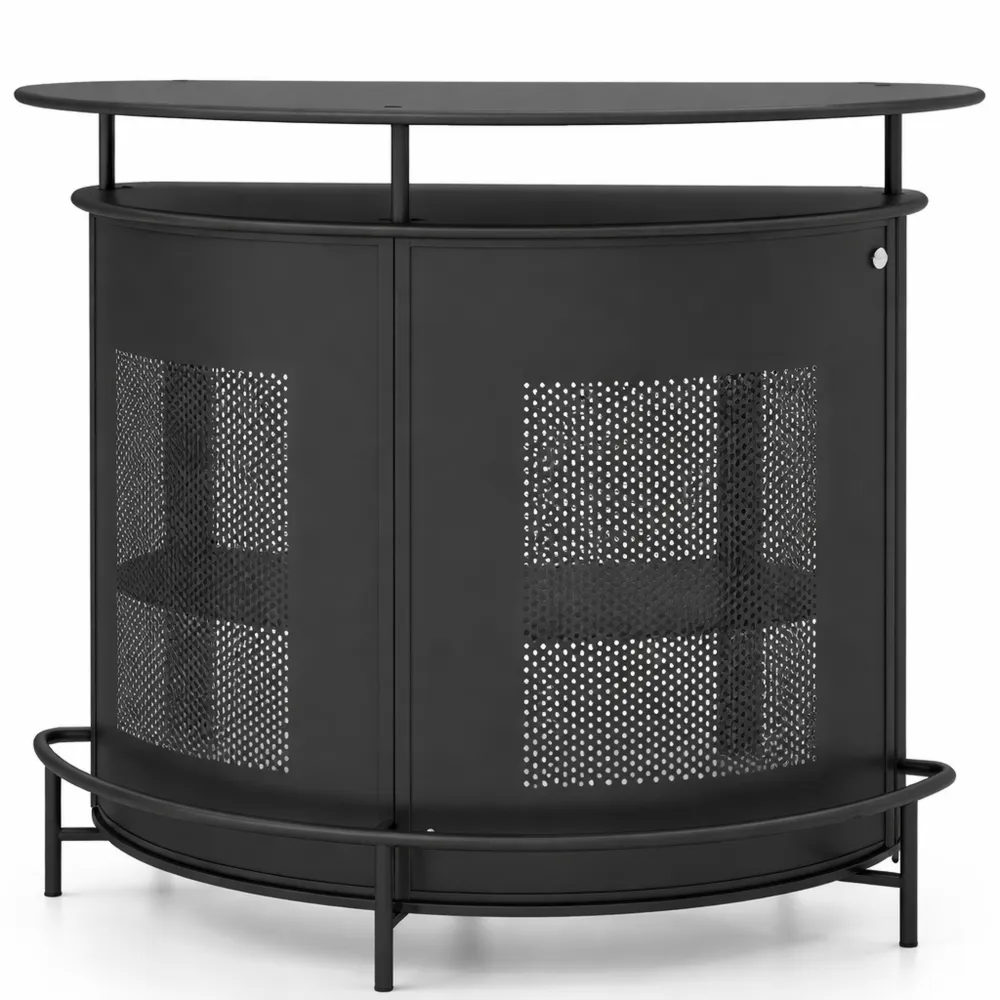 Table haute avec étagère ouverte et porte-bouteilles, ergonomique pour cuisine et salle à manger, noir semi-circulaire