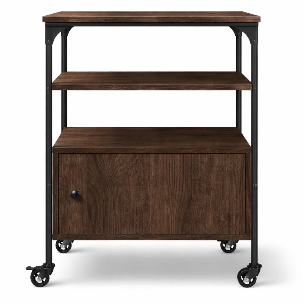 Chariot de Bureau à 3 Niveaux avec Roulettes en Chêne Marron