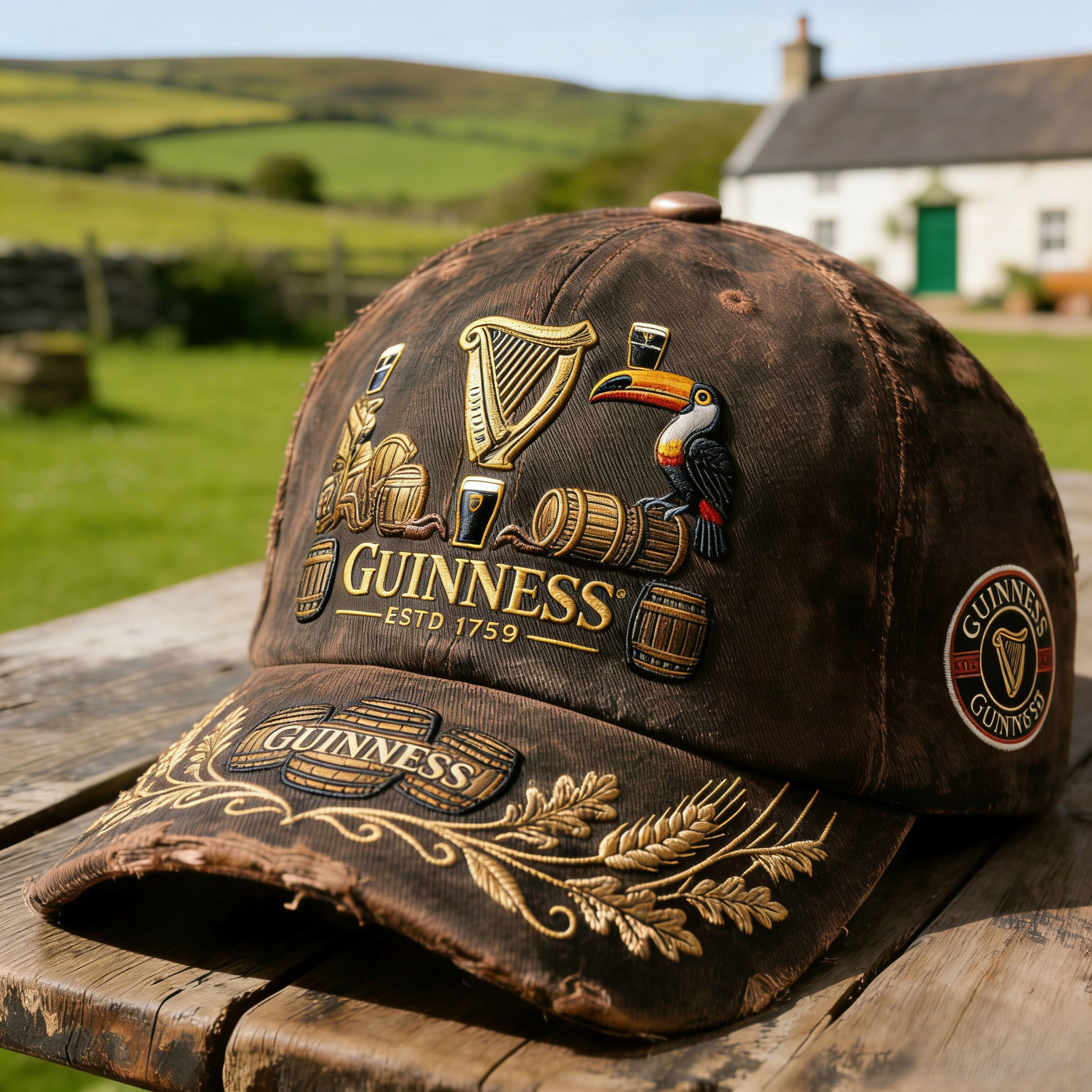 Guinness Vintage Distressed Embroidered Baseball Cap | Irish Beer Culture Hardcore Merch