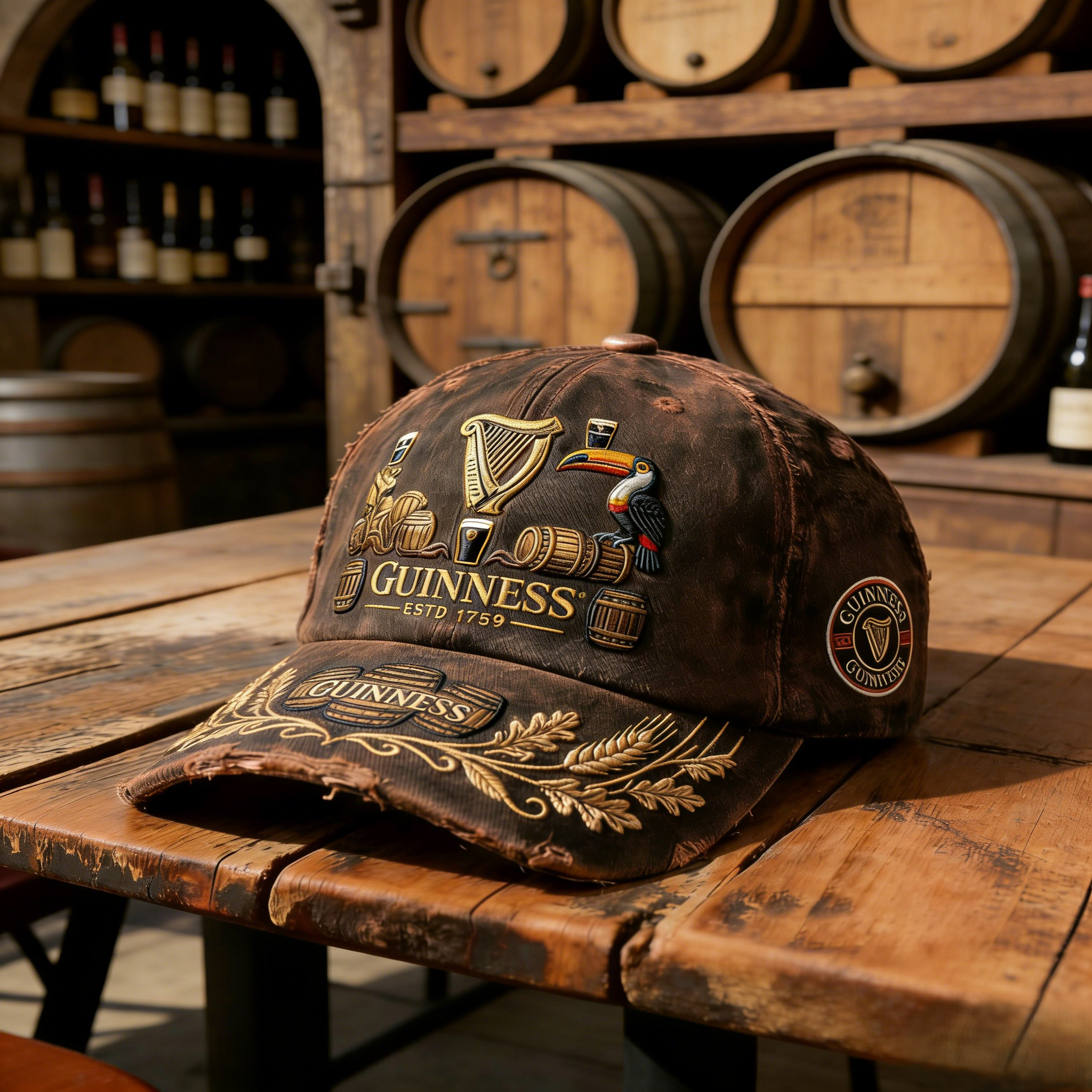 Guinness Vintage Distressed Embroidered Baseball Cap | Irish Beer Culture Hardcore Merch