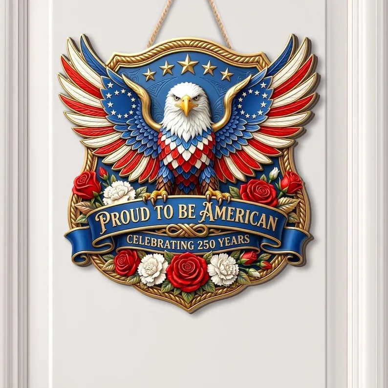 Wooden USA 250th Anniversary Door Sign