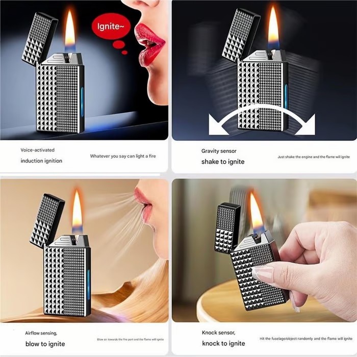 🔥 Voice-Activated Metal Windproof Lighter | 4 Smart Ignition Modes & USB Rechargeable