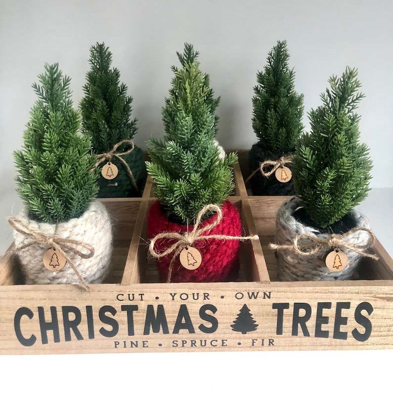 Mini Faux Christmas Tree Knitted Planter Christmas Ornaments