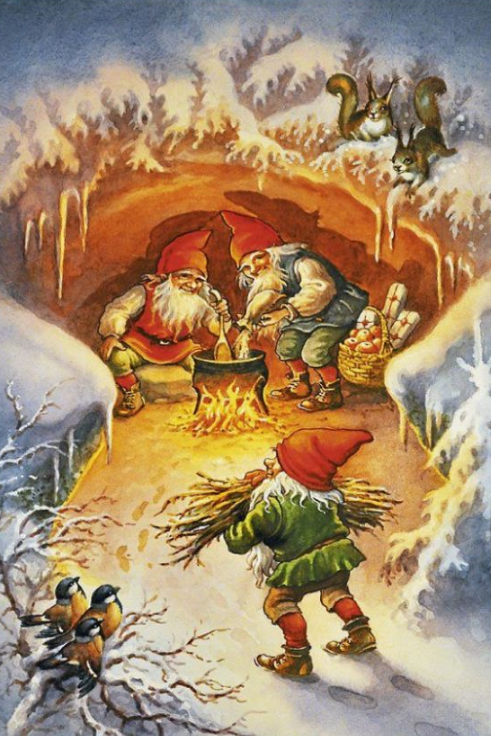 Vintage Christmas Dwarves Postcard Set