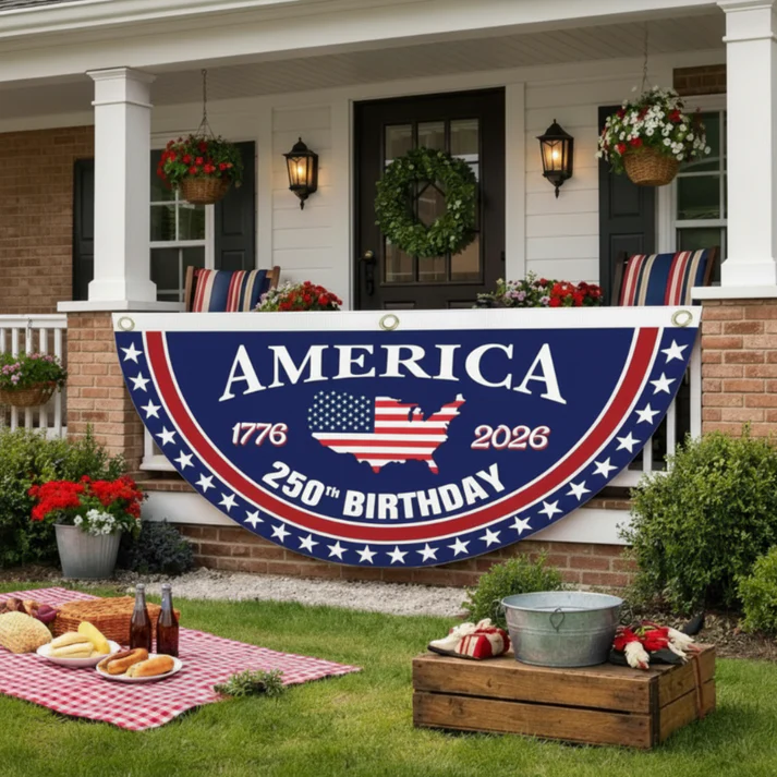 America 250th Birthday Semicircular Flag Banner, 