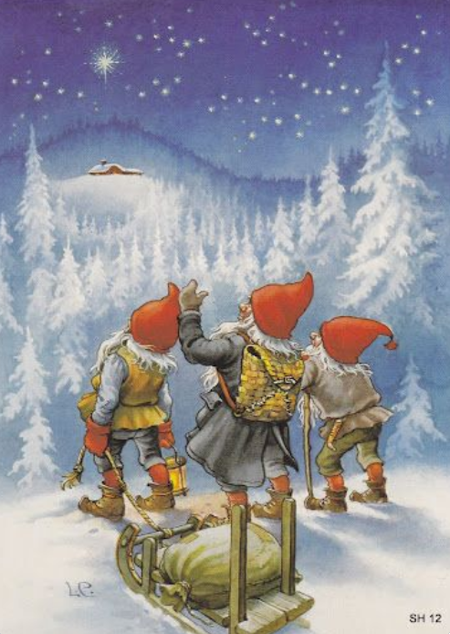 Vintage Christmas Dwarves Postcard Set