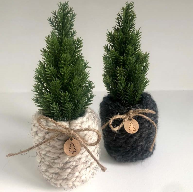 Mini Faux Christmas Tree Knitted Planter Christmas Ornaments