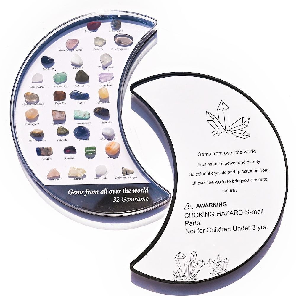 Stone of Power - Mineral Specimens Healing Crystal Moon Shape Box