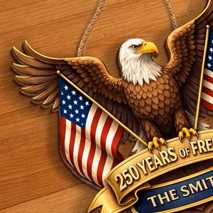 Custom Wood Sign - Personalized America 250th Anniversary Gifts For Mom, Dad, Brother, Sister, Kids - Where Brave Hearts Gather