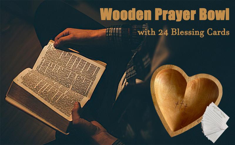 Wooden Heart Shaped Prayer Bowl with 24 Prayer Cards, Handcrafted Vintage Prayer Bowl with Cross & Letter Pattern, Religious Decorations for Home Living Room Bedroom Church Ornaments Christian Ornaments, Thanksgiving Home Decor, Thanksgiving Hostess Gifts