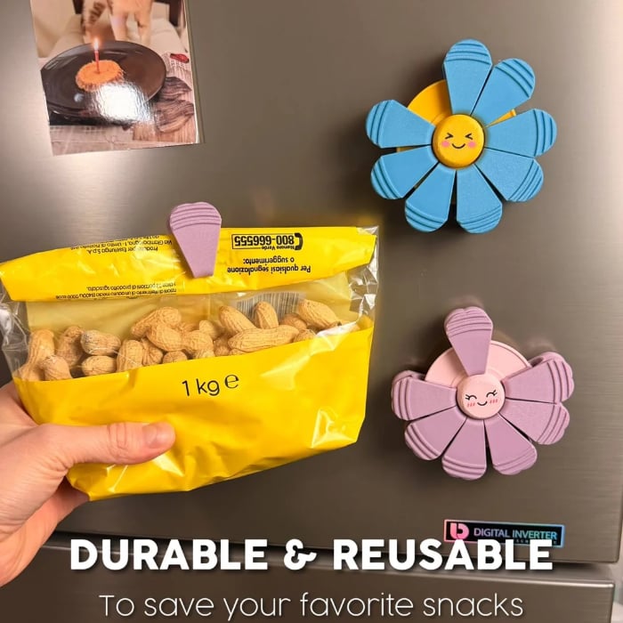 Bloom Clip Magnetic Flower Bag Clips - Cute 3D Printed Snack Sealer for Kitchen Organization