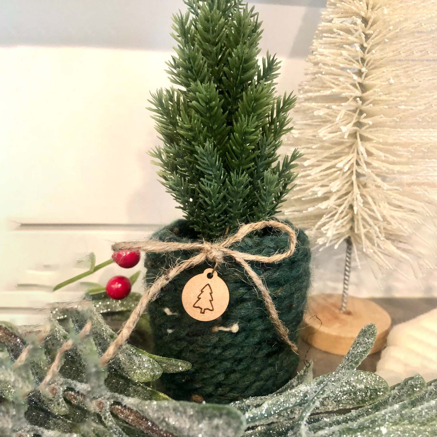 Mini Faux Christmas Tree Knitted Planter Christmas Ornaments