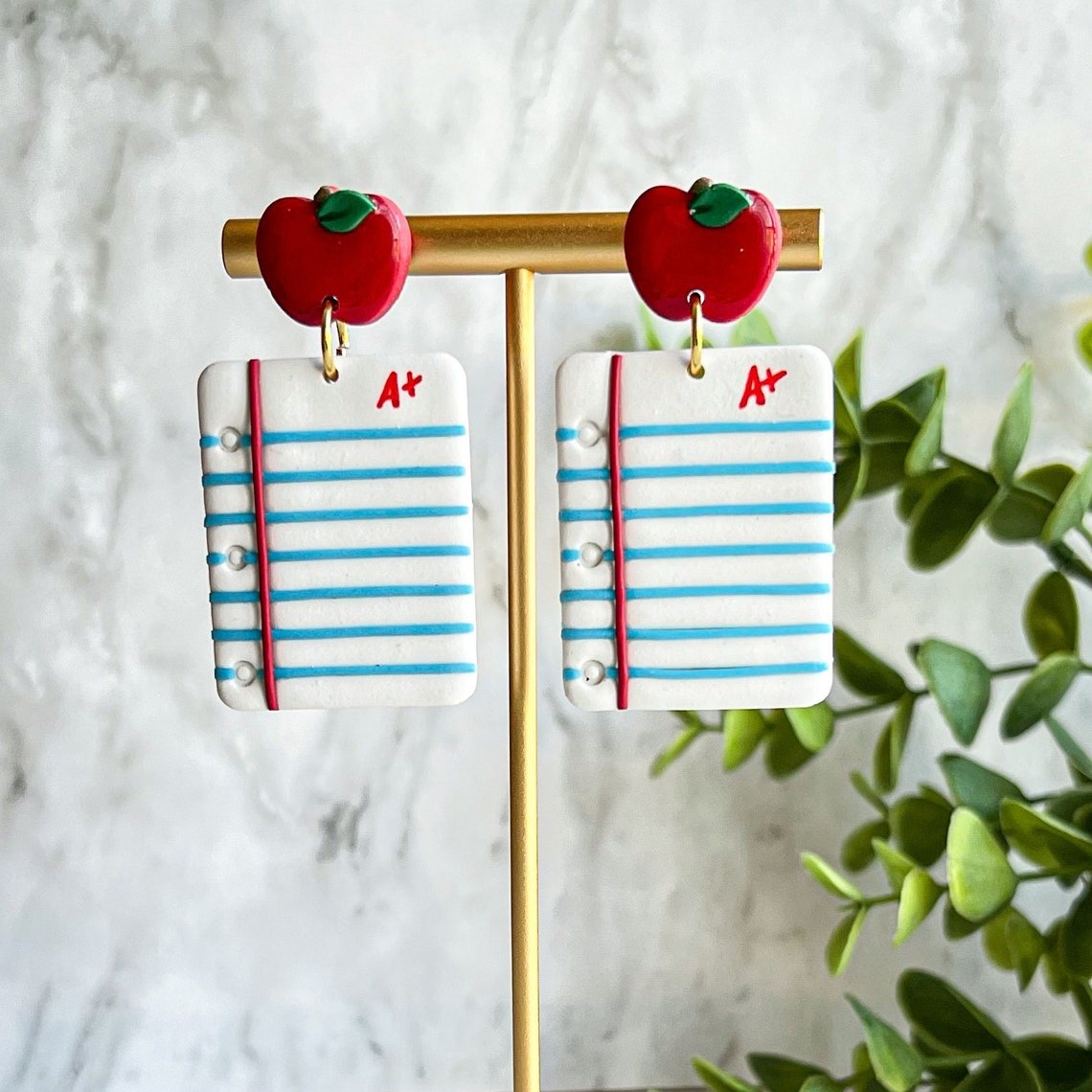 Notebook Paper and Apple Earrings