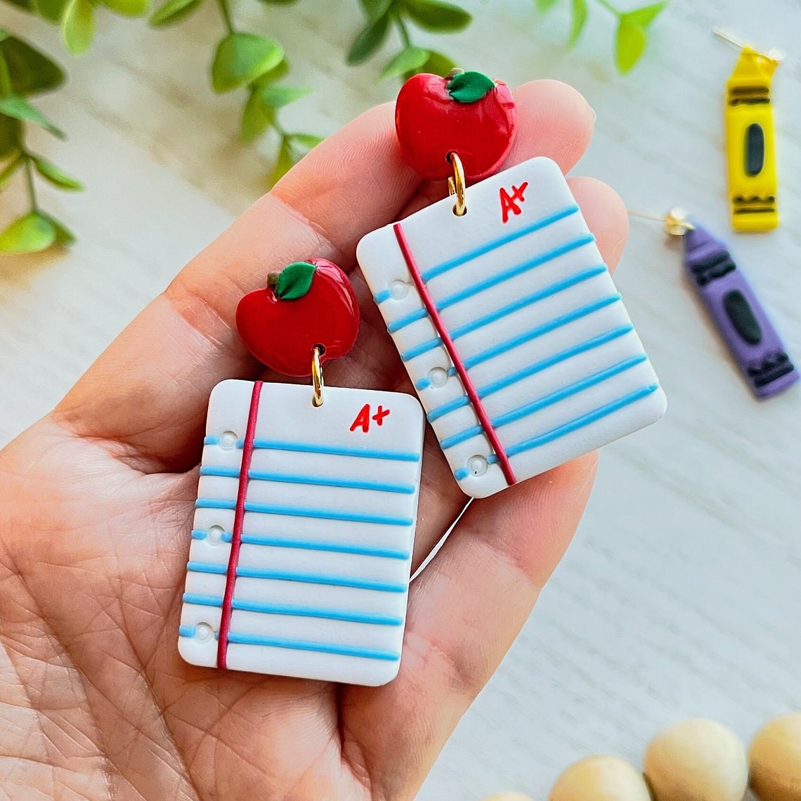 Notebook Paper and Apple Earrings