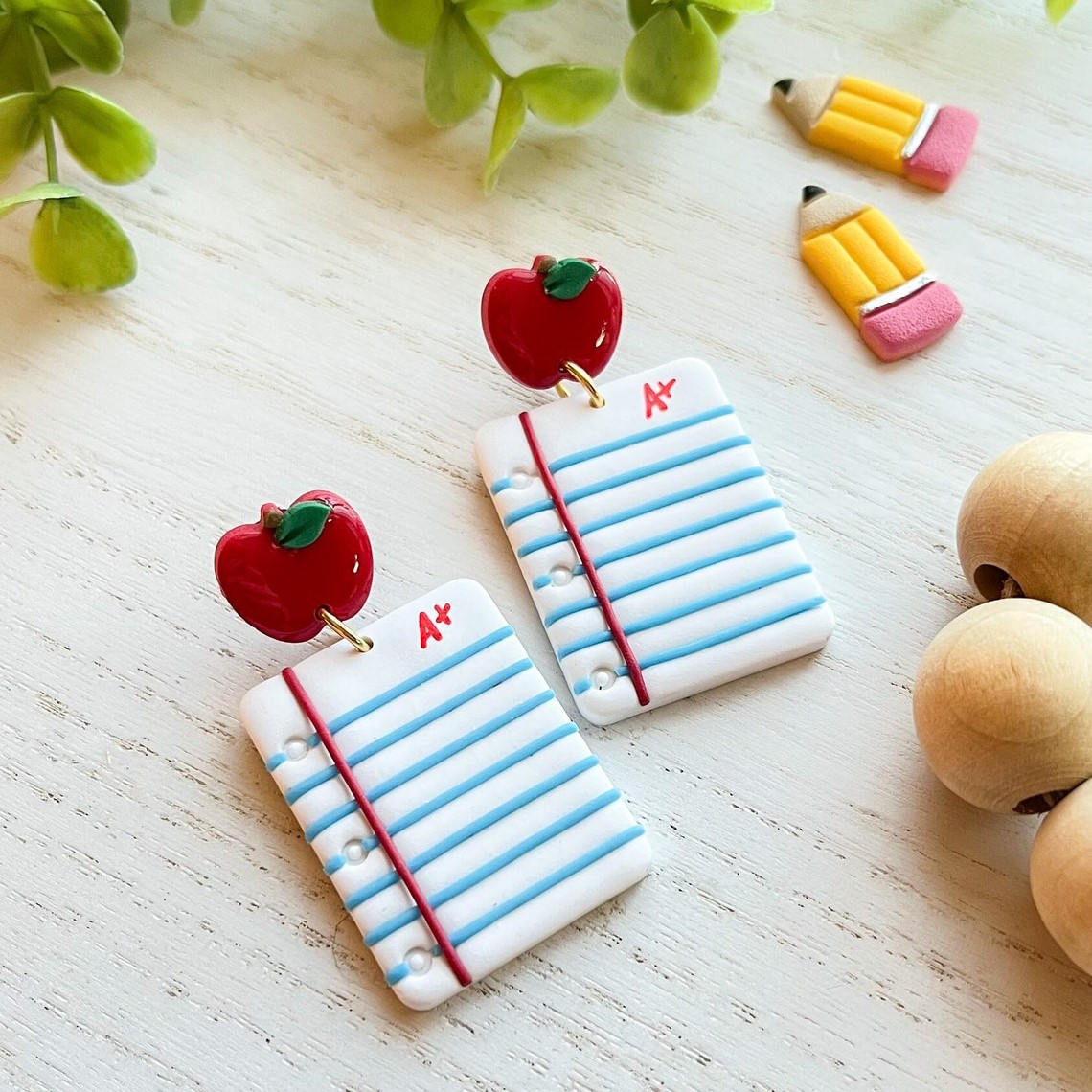 Notebook Paper and Apple Earrings