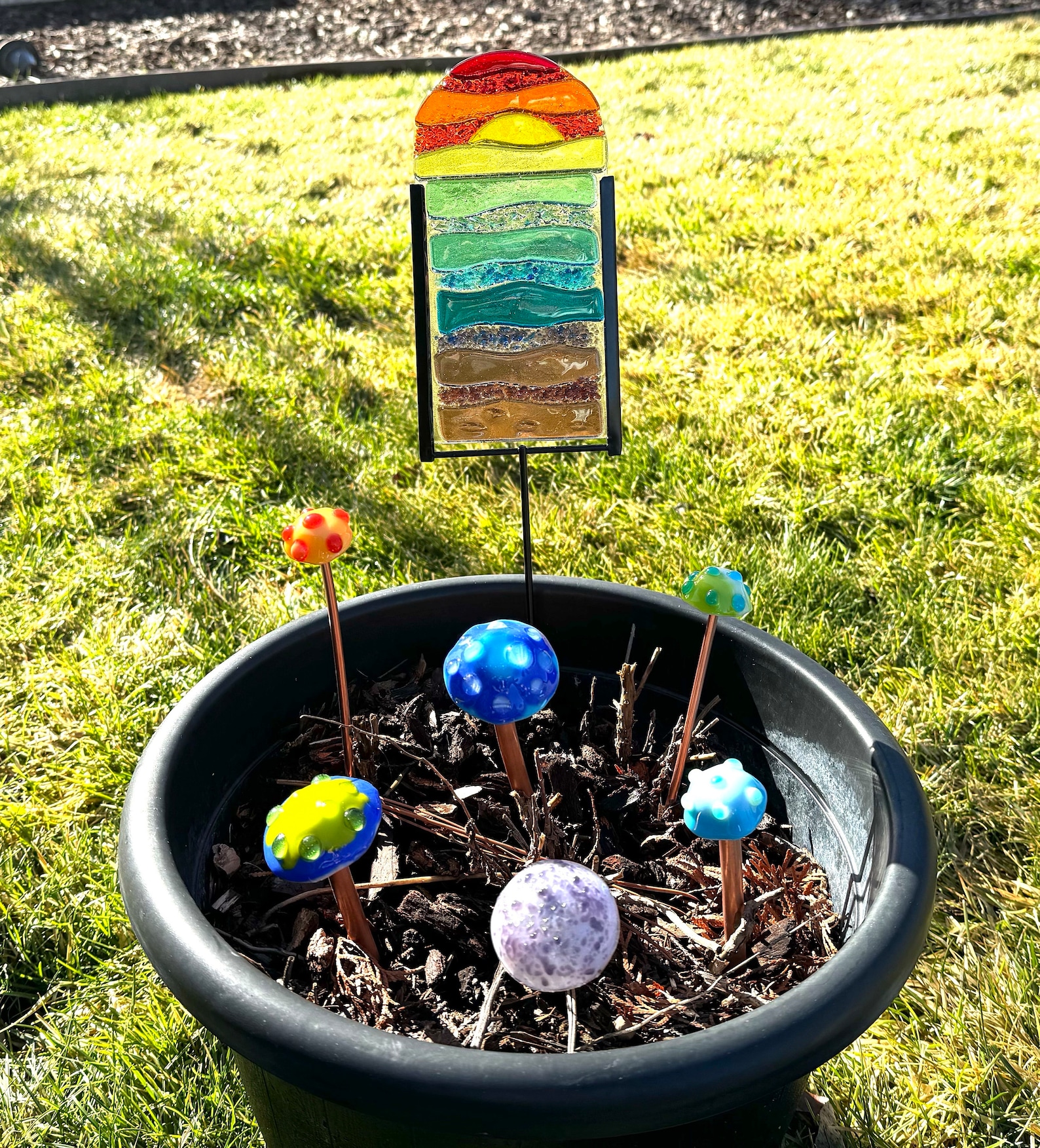 🌈Rainbow Fused Glass Garden Stake