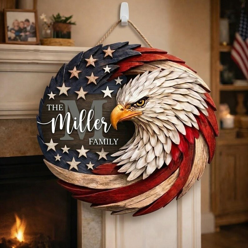 Custom Family Name Eagle Door Sign