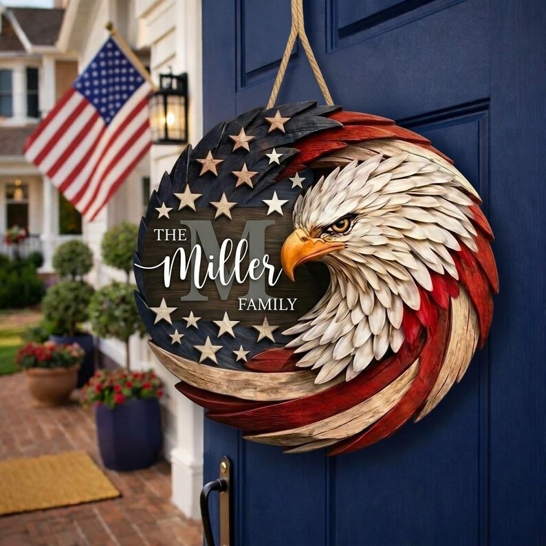 Custom Family Name Eagle Door Sign