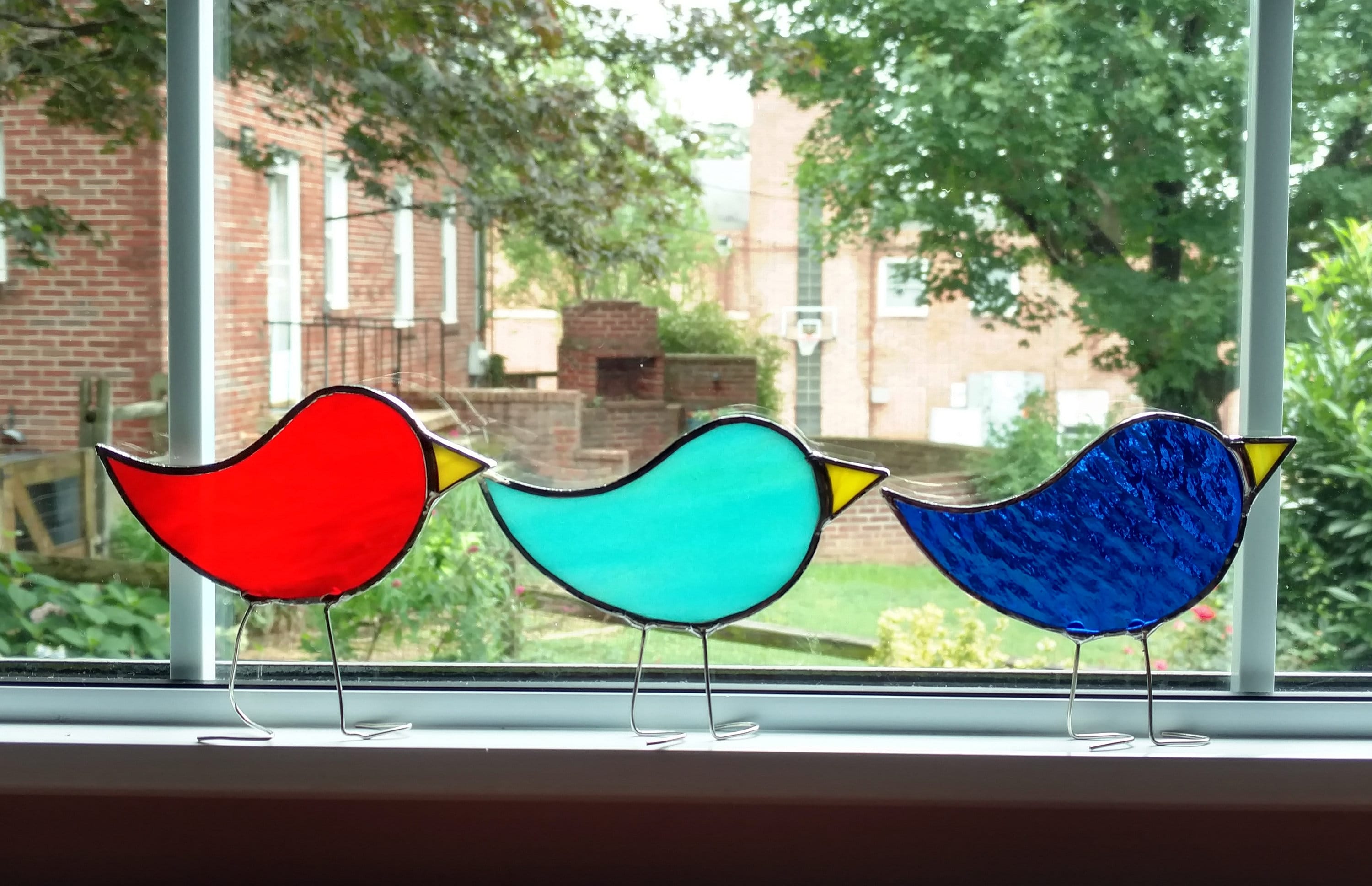 Stained Standing Glass Bird Suncatcher